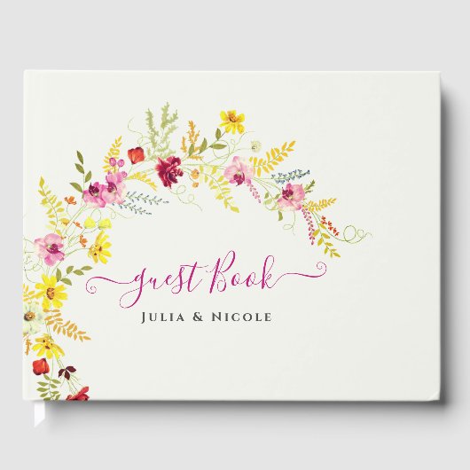 パープルピンクワイルドオーキッドフラワーズリース結婚ズ ゲストブック (正面)