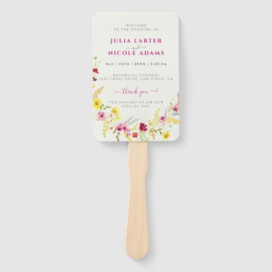 パープルピンクワイルドオーキッドフラワーズリース結婚ズ ハンドファン (正面)