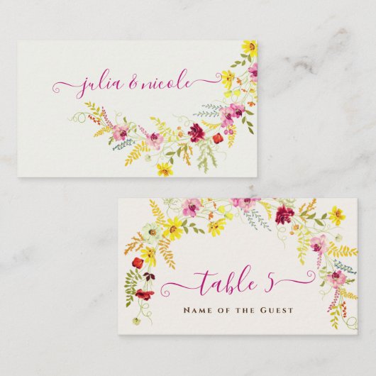 パープルピンクワイルドオーキッドフラワーズリース結婚ズ プレイスカード (正面/裏面)