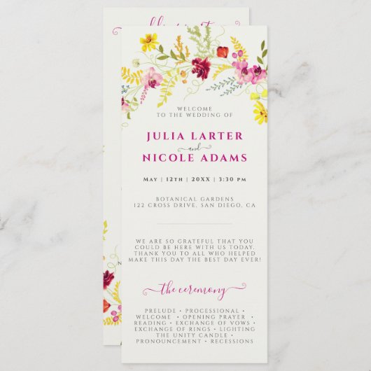 パープルピンクワイルドオーキッドフラワーズリース結婚ズ プログラム (正面/裏面)