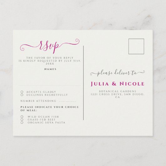 パープルピンクワイルドオーキッドフラワーズリース結婚ズ ポストカード (裏面)