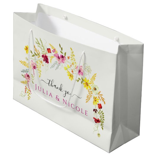 パープルピンクワイルドオーキッドフラワーズリース結婚ズ ラージペーパーバッグ (正面アングル)