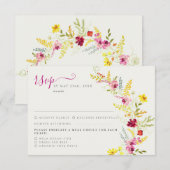 パープルピンクワイルドオーキッドフラワーズリース結婚ズ 出欠カード (正面/裏面)