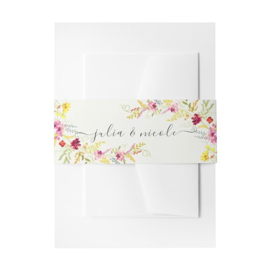 パープルピンクワイルドオーキッドフラワーズリース結婚ズ 招待状ベリーバンド (正面例)