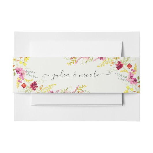 パープルピンクワイルドオーキッドフラワーズリース結婚ズ 招待状ベリーバンド (正面例)