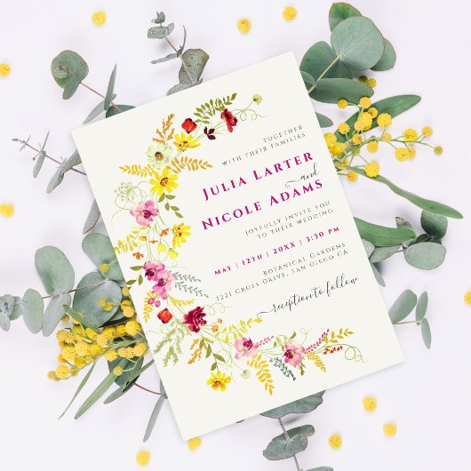 パープルピンクワイルドオーキッドフラワーズリース結婚ズ 招待状