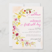 パープルピンクワイルドオーキッドフラワーズリース誕生日 招待状 (正面)