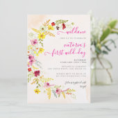 パープルピンクワイルドオーキッドフラワーズリース誕生日 招待状 (スタンド正面)