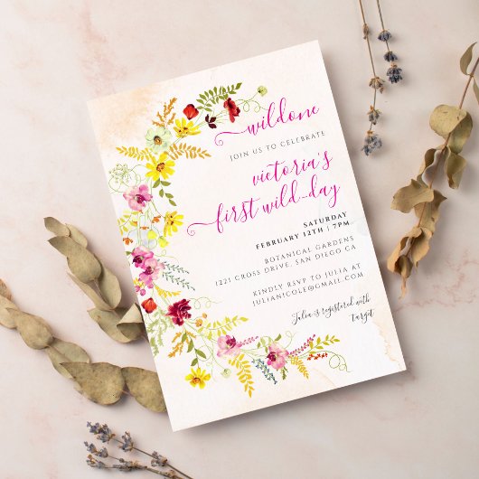 パープルピンクワイルドオーキッドフラワーズリース誕生日 招待状