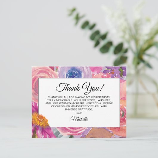 パープルピンクワイルドフラワーズ90誕生日ありがとうございました ポストカード (スタンド正面)