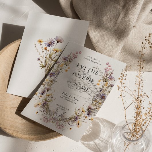 パープルピンクワイルドフラワーボホフローラ結婚リース 招待状