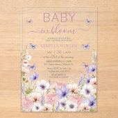 パープルピンクワイルドフラワー蝶ベビーイン開花 アクリル招待状 (正面)