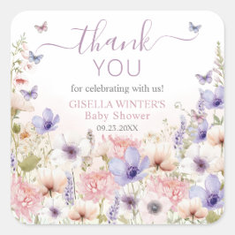 パープルピンクワイルドフラワー蝶ベビーイン開花 スクエアシール