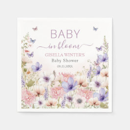 パープルピンクワイルドフラワー蝶ベビーイン開花 スタンダードカクテルナプキン