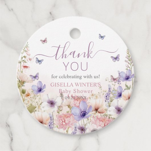 パープルピンクワイルドフラワー蝶ベビーイン開花 フェイバータグ (正面)