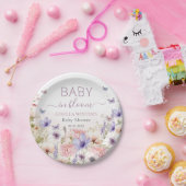 パープルピンクワイルドフラワー蝶ベビーイン開花 ペーパープレート (パーティー)