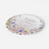 パープルピンクワイルドフラワー蝶ベビーイン開花 ペーパープレート (アングル)