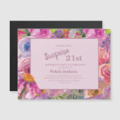 パープルピンクワイルドフラワー21歳の誕生日パーティー マグネット招待状 (正面/裏面)