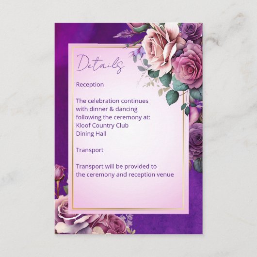 パープルピンクヴィンテージバラエレガントな結婚式 エンクロージャーカード (正面)