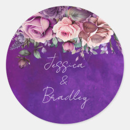パープルピンクヴィンテージバラエレガントな結婚式 ラウンドシール