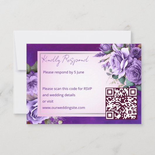 パープルピンクヴィンテージバラエレガントな結婚式 出欠カード (正面)