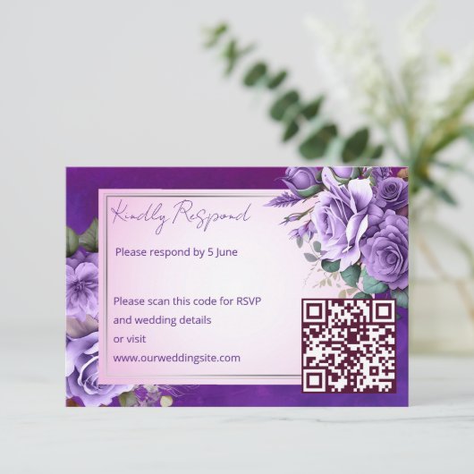 パープルピンクヴィンテージバラエレガントな結婚式 出欠カード (スタンド正面)