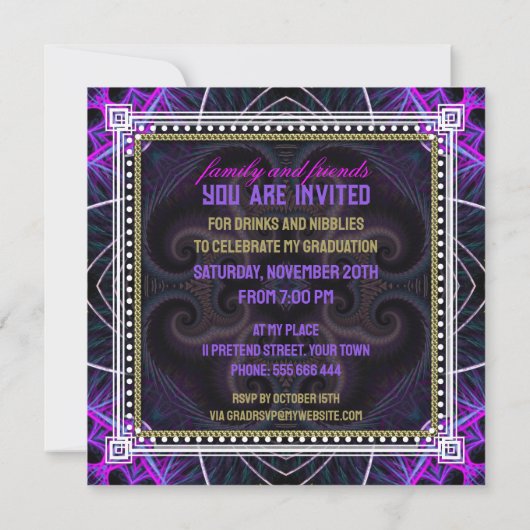 パープルピンク卒業ダンスパーティの招待状 招待状 (裏面)