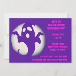 パープルピンク幽霊不気味ハロウィンゴーストパーティー 招待状