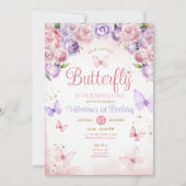 パープルピンク我々の小さな蝶は1回転している 招待状 (正面)