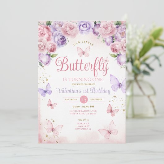 パープルピンク我々の小さな蝶は1回転している 招待状 (スタンド正面)