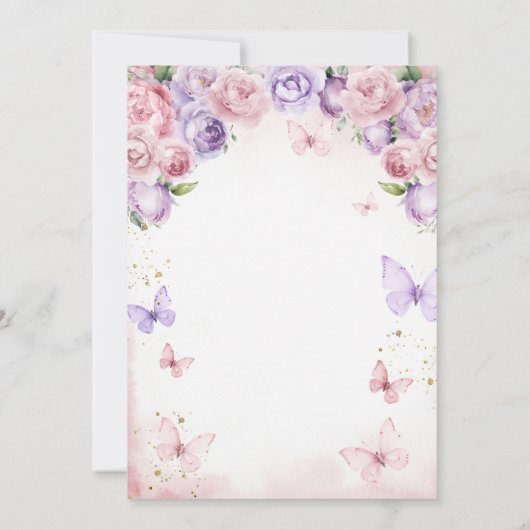 パープルピンク我々の小さな蝶は1回転している 招待状 (裏面)