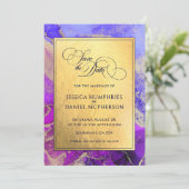 パープルピンク抽象芸術ゴールドフォイル結婚ズフラット セーブザデート (スタンド正面)