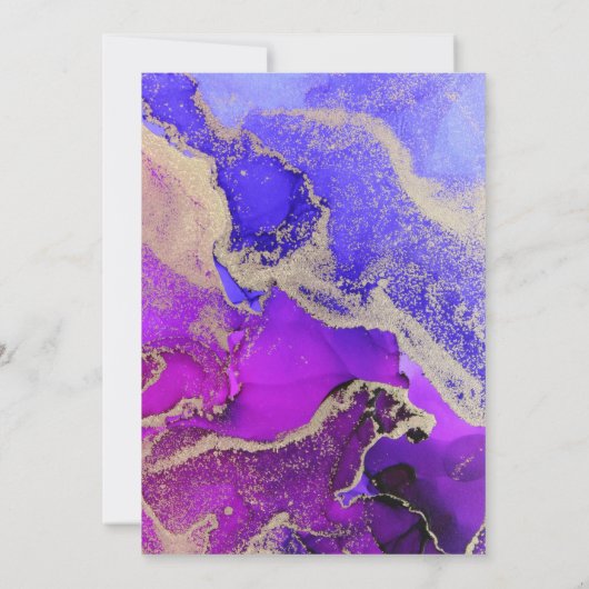 パープルピンク抽象芸術ゴールドフォイル結婚ズフラット セーブザデート (裏面)