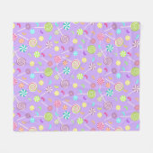 パープルピンク棒つきキャンデーキャンディパターンフリースブランケット フリースブランケット (正面(横))