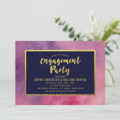 パープルピンク水彩フェイク金ゴールド婚約パーティ 招待状 (スタンド正面)