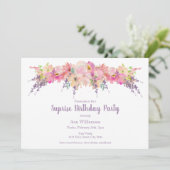 パープルピンク水彩フローラサプライズ誕生日 招待状 (スタンド正面)