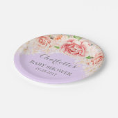 パープルピンク水彩フローラベビーシャワープレート ペーパープレート (アングル)