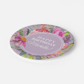 パープルピンク水彩フローラ誕生日パーティー ペーパープレート (アングル)