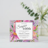 パープルピンク水彩フローラ100誕生日 ポストカード (スタンド正面)
