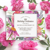 パープルピンク水彩フローラ21歳の誕生日パーティー ポストカード