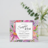 パープルピンク水彩フローラ21歳の誕生日 ポストカード (スタンド正面)