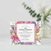 パープルピンク水彩フローラ30th誕生日パーティー ポストカード (スタンド正面)