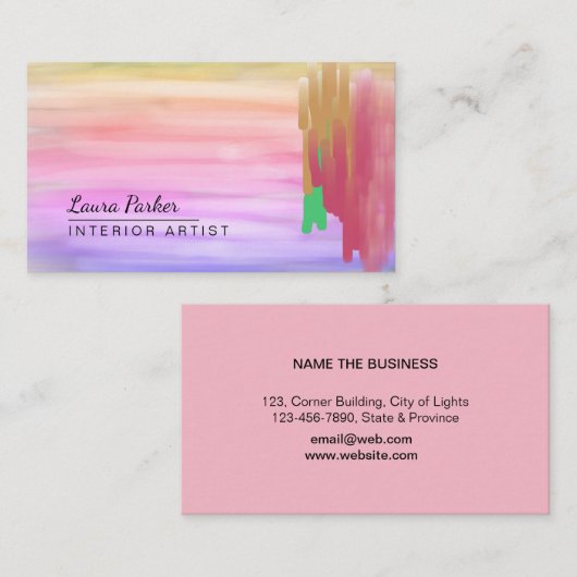 パープルピンク水彩抽象芸術アー色彩の鮮やかト 名刺 (正面/裏面)