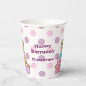 パープルピンク水玉模様ベア誕生日 紙コップ (左)