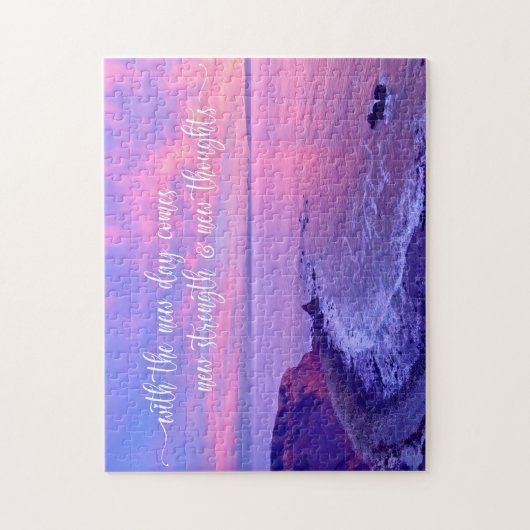 パープルピンク海サンセットフォト感動的引用文 ジグソーパズル (縦)