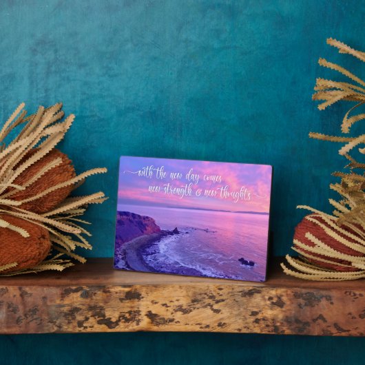 パープルピンク海サンセットフォト感動的引用文 フォトプラーク (側面)