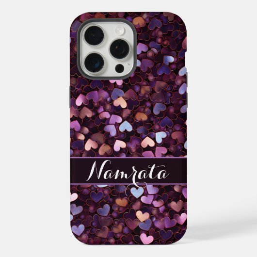 パープルピンク王室の金ゴールドハートモノグラム iPhoneケース (裏面)