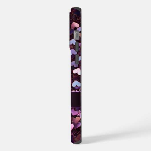 パープルピンク王室の金ゴールドハートモノグラム iPhoneケース (左側面)