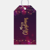 パープルピンク素朴金ゴールドネオンメリークリスマスプレゼント ギフトタグ (正面)