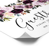 パープルピンク結婚フローラのゲストブックサイン ポスター (角)